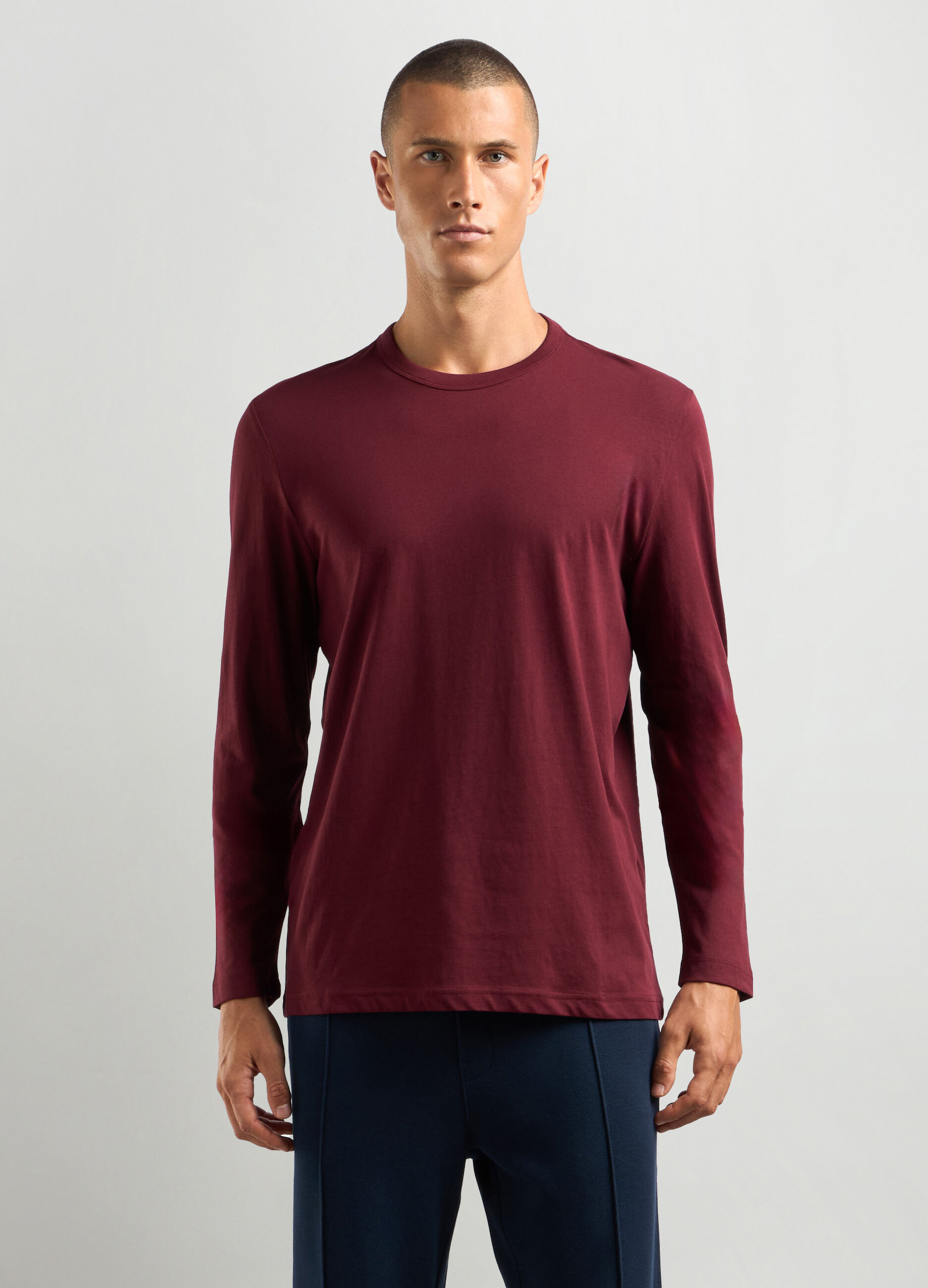 T-shirt a maniche lunghe in puro cotone uomo_0