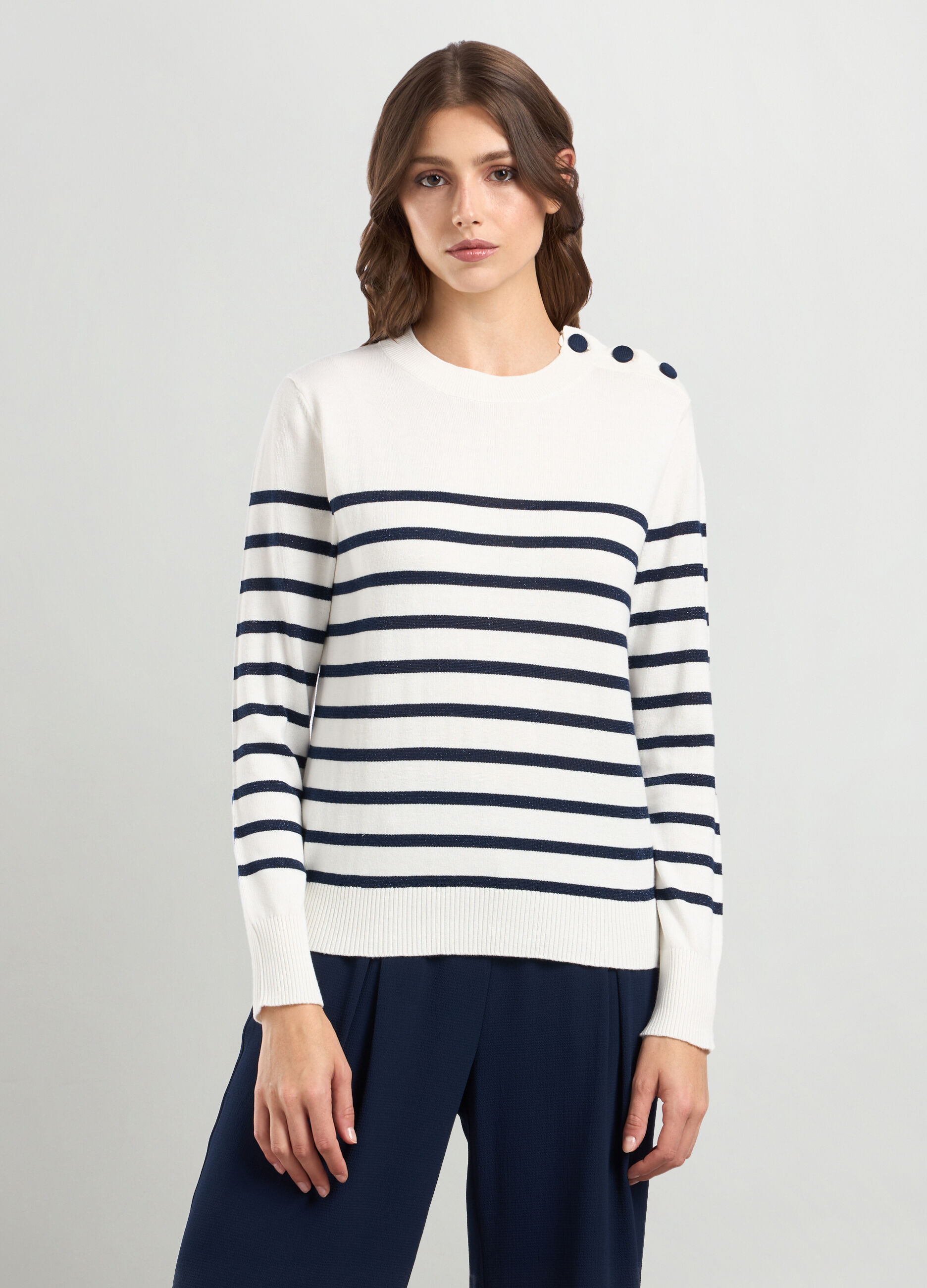 Pullover tricot misto viscosa a righe donna_0