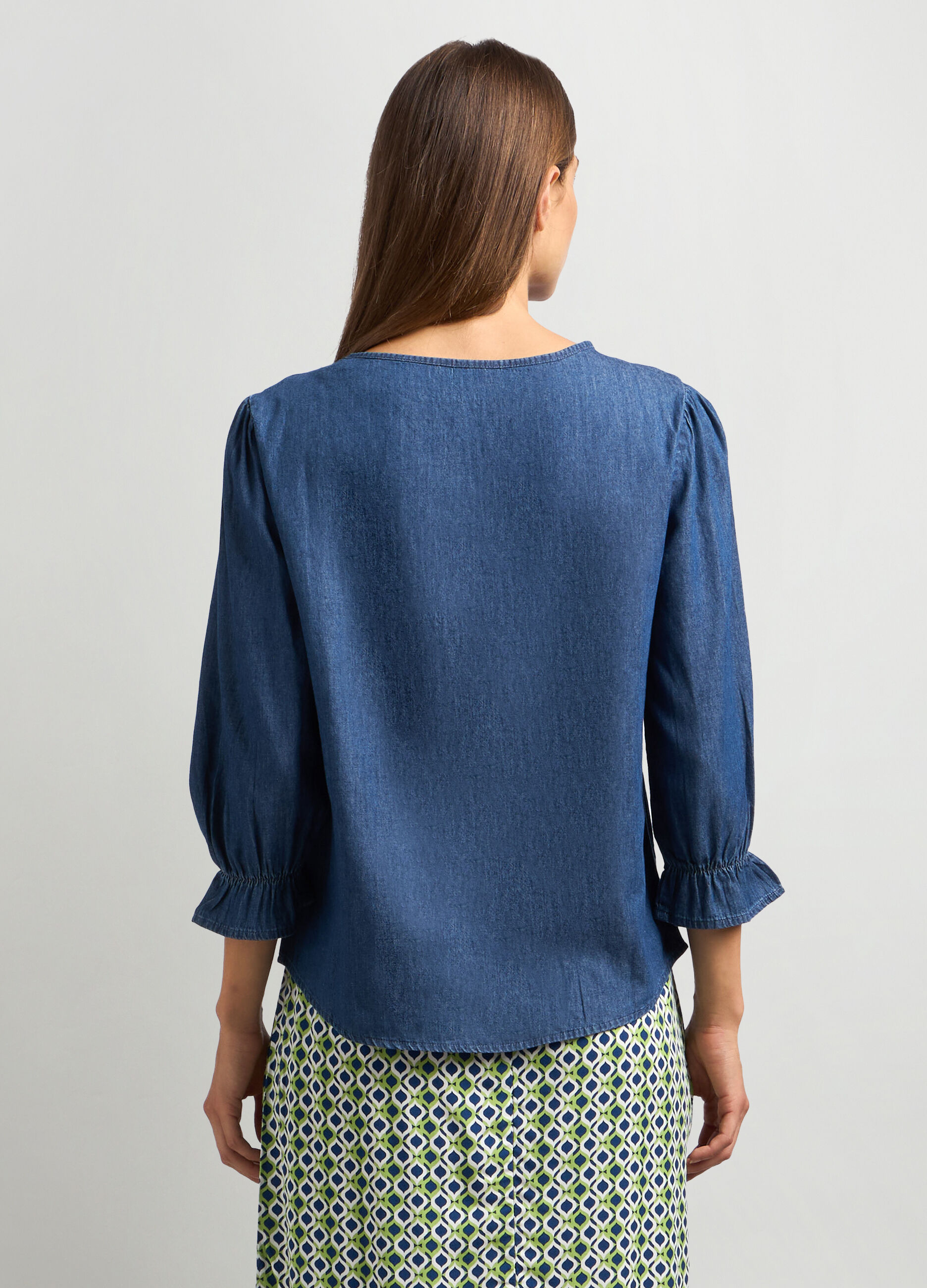 Blusa in denim di puro cotone donna_1