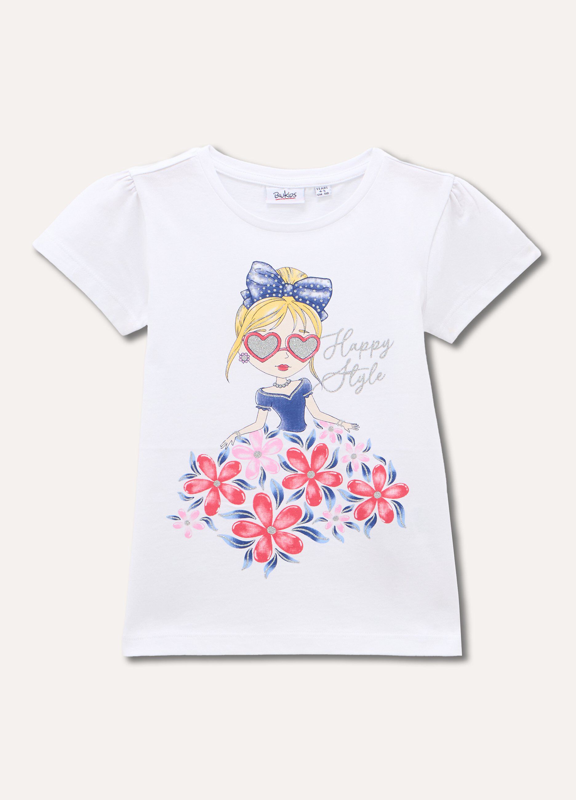 T-shirt in puro cotone con stampa glitter bambina_0