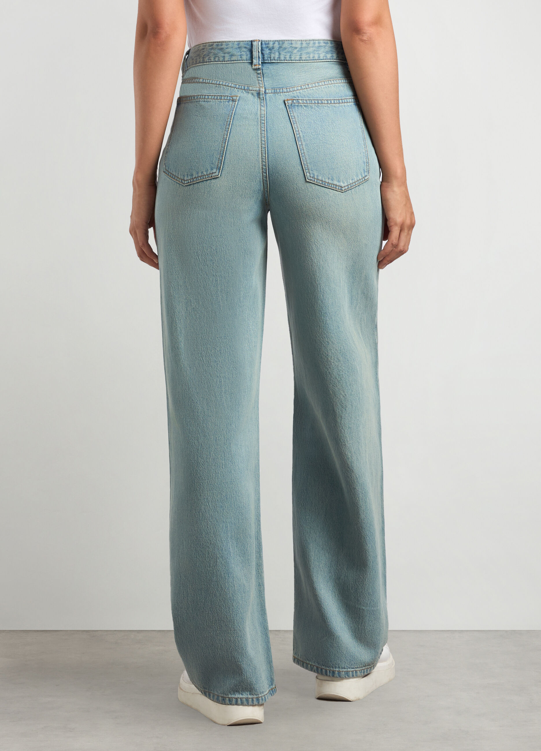 Pantaloni flare fit in denim di misto cotone donna_1