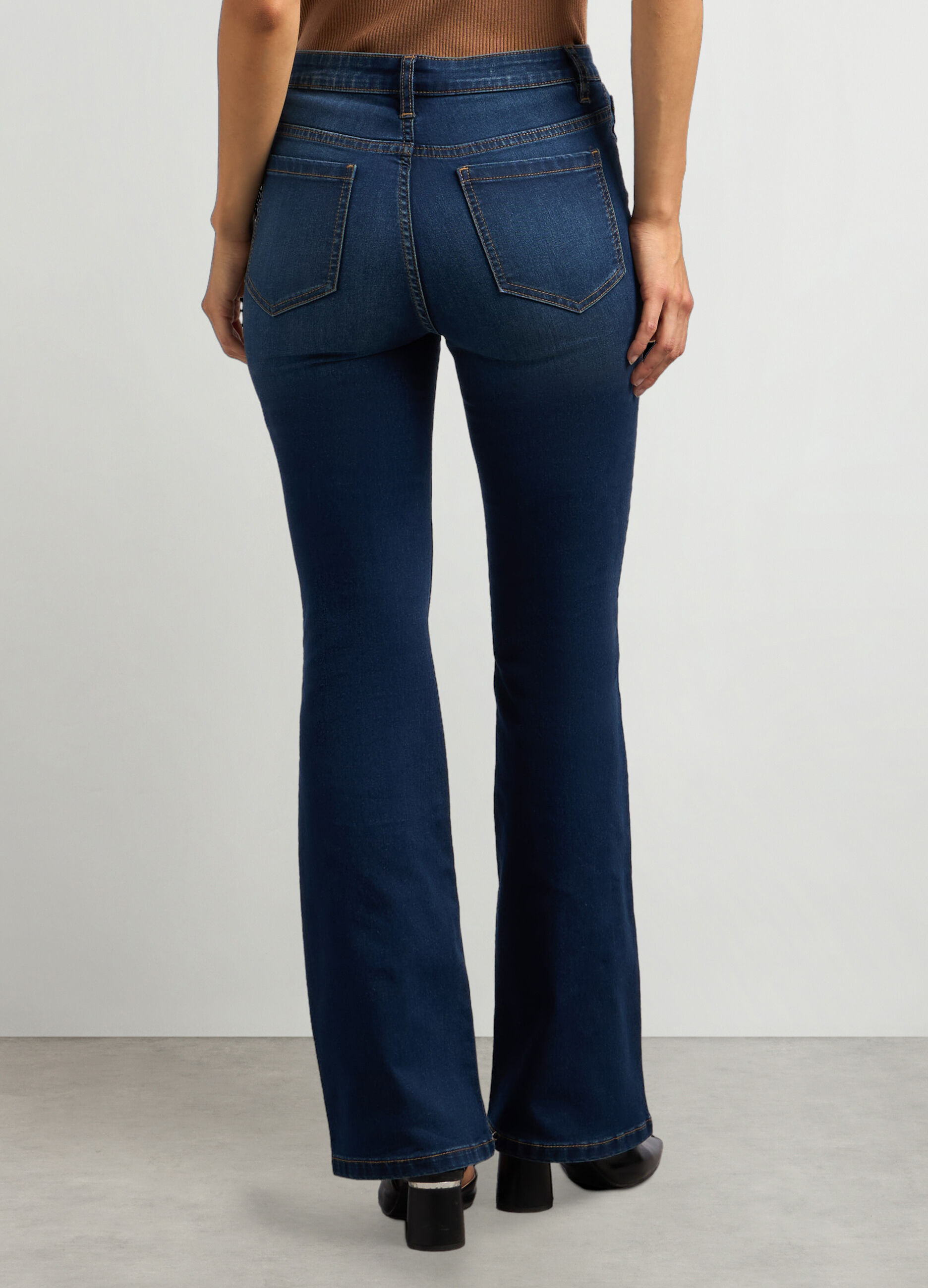 Pantaloni in denim di misto cotone stretch flare fit donna_1