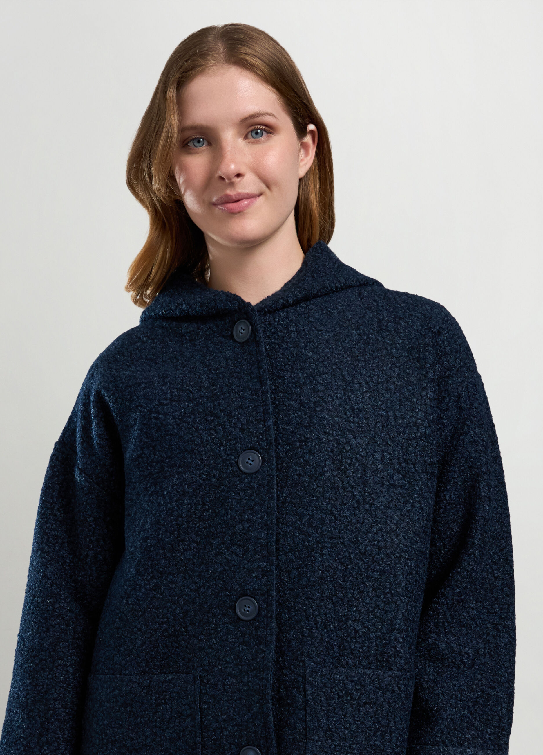 Cappotto bouclé con cappuccio donna_2