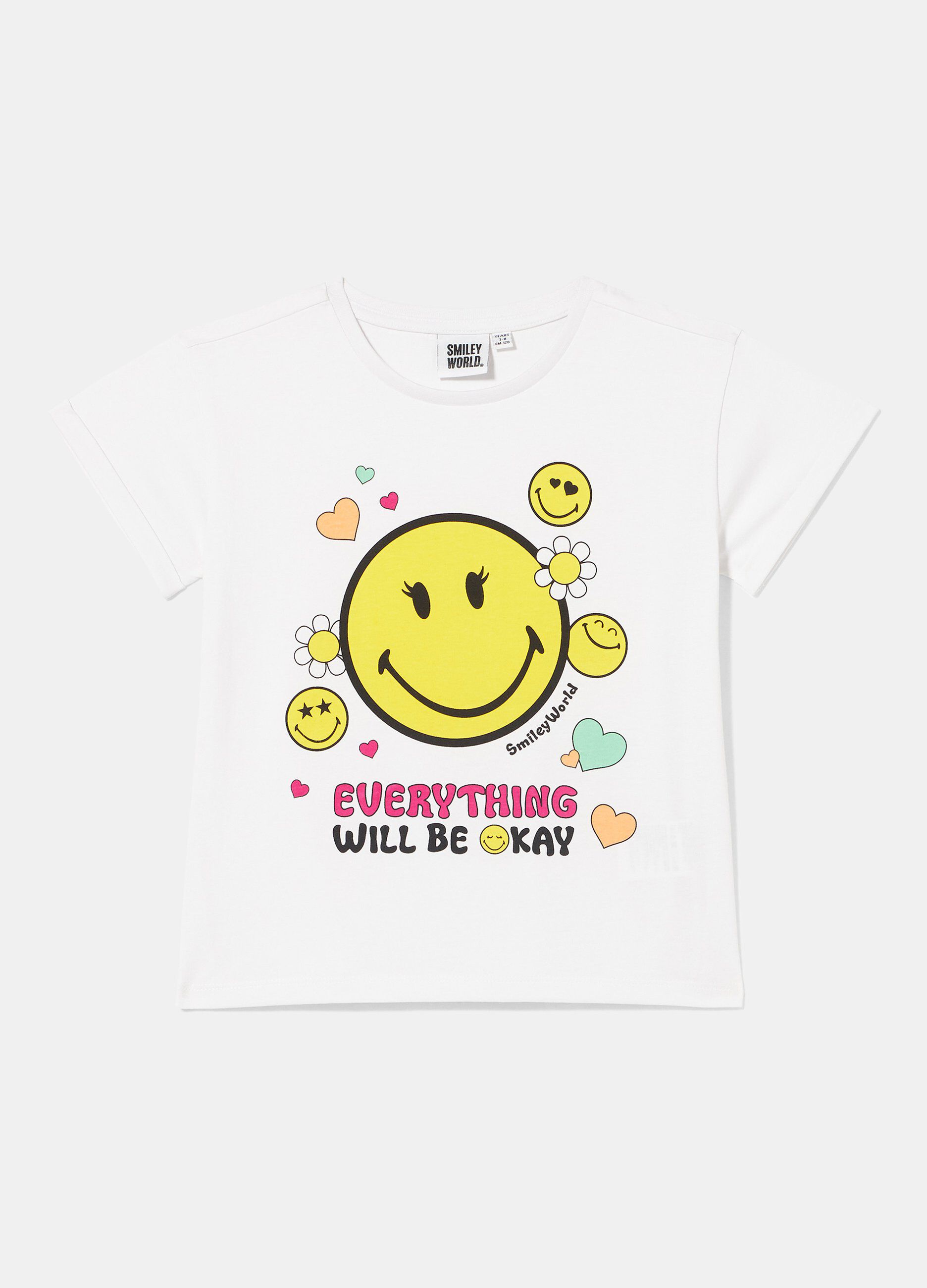 T-shirt in puro cotone con stampa smile bambina_0