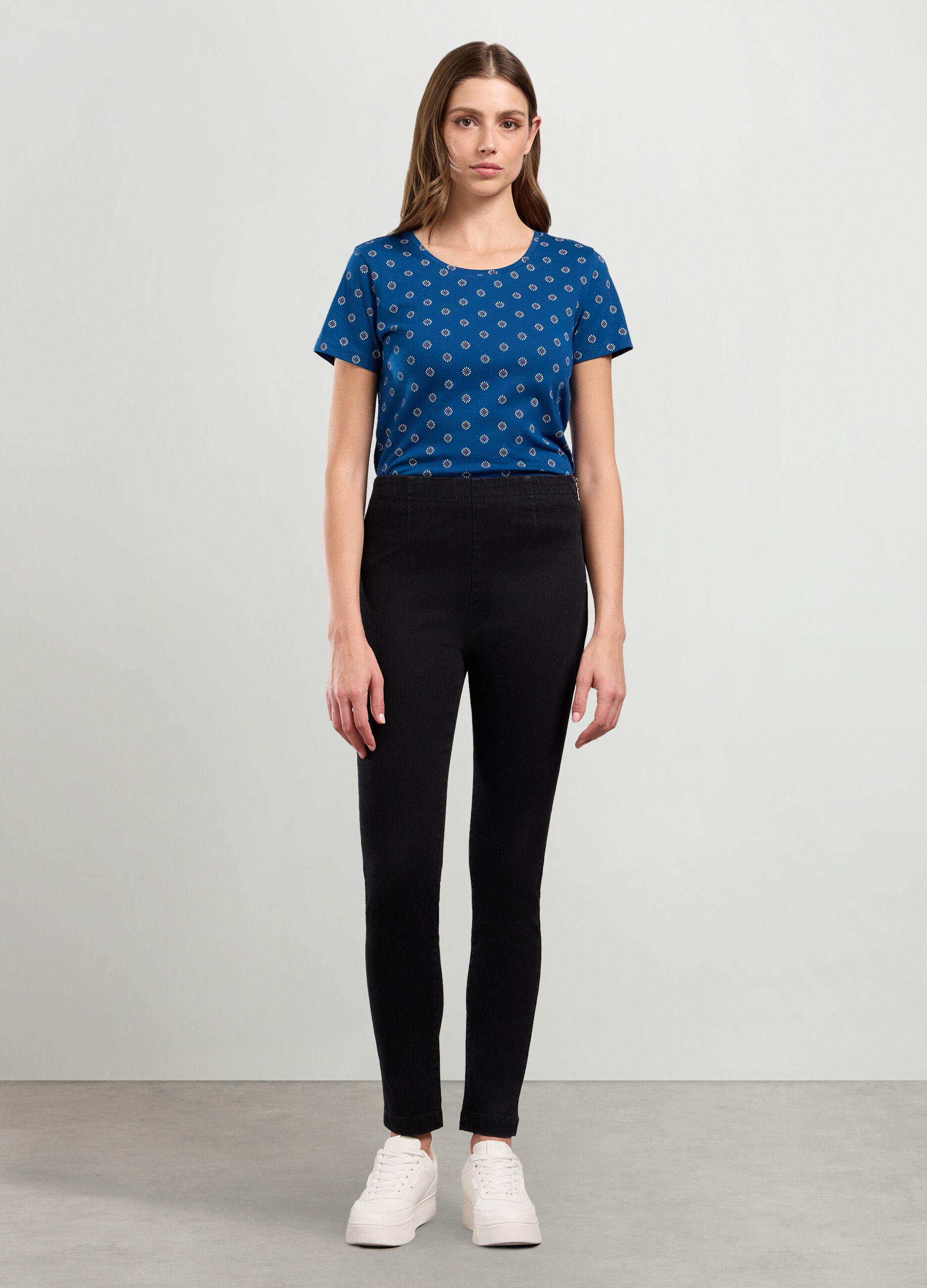 Treggings in denim di misto cotone stretch donna_0