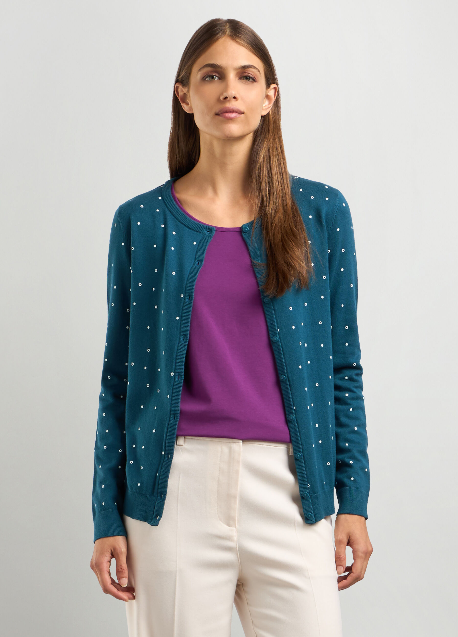 Cardigan misto cotone con stampa donna_0