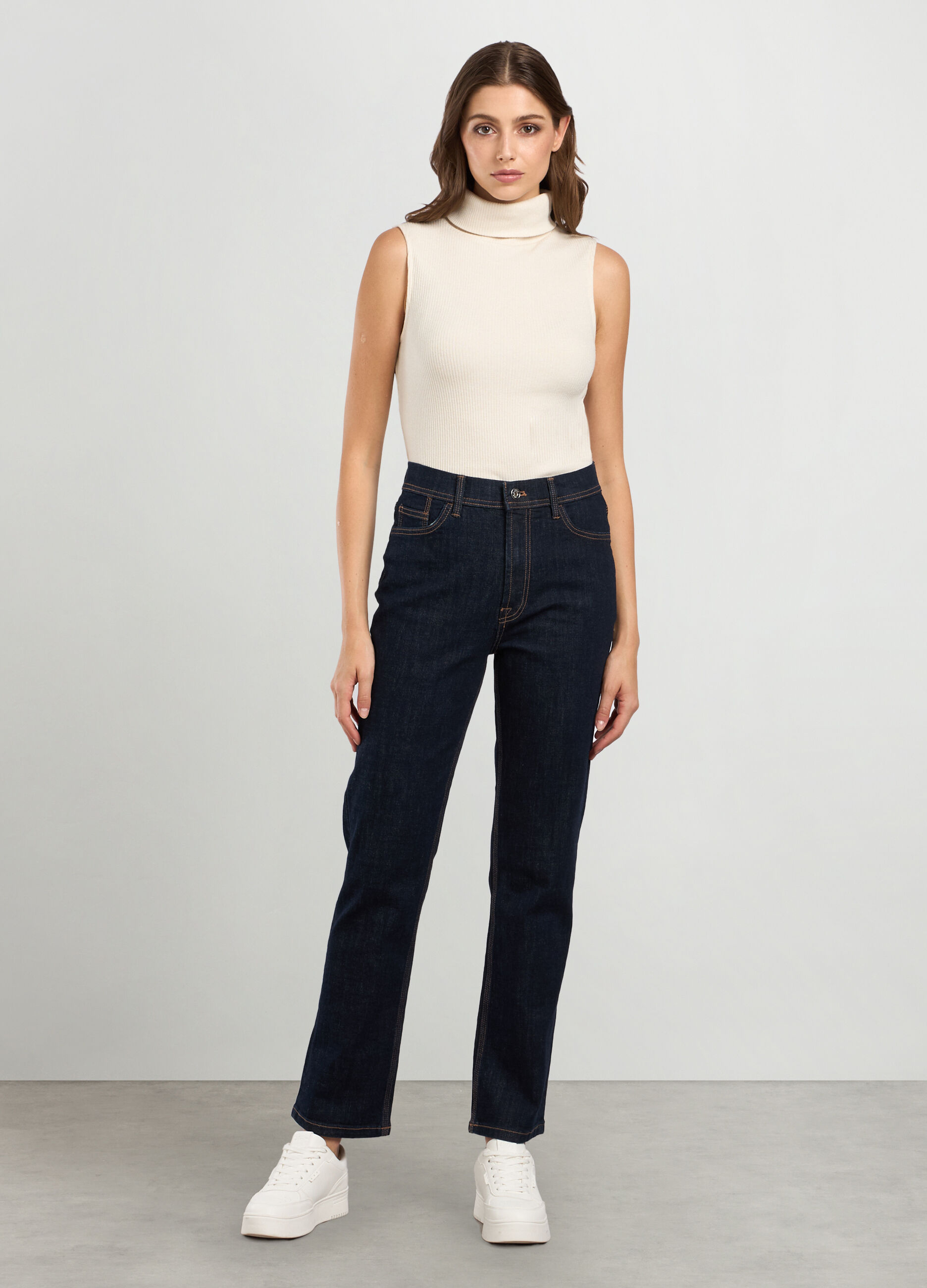 Pantaloni in denim in cotone stretch donna_0