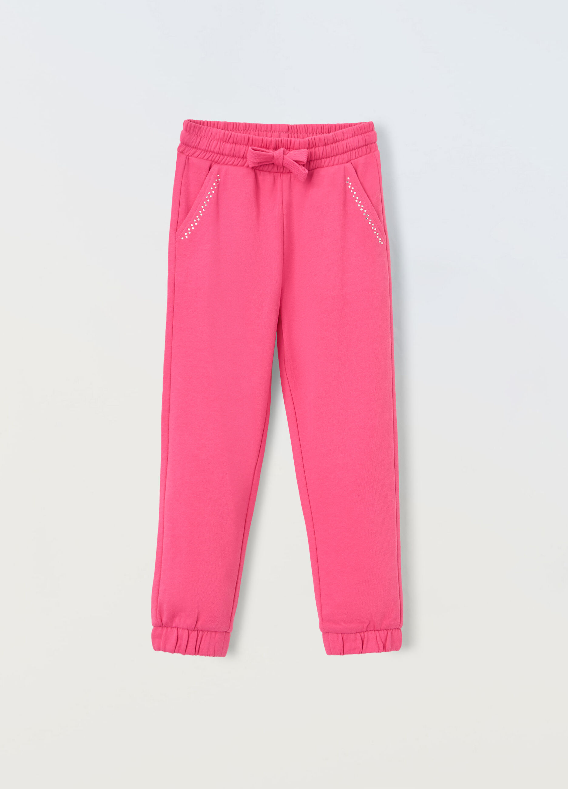 Jogger in puro cotone con strass bambina_0