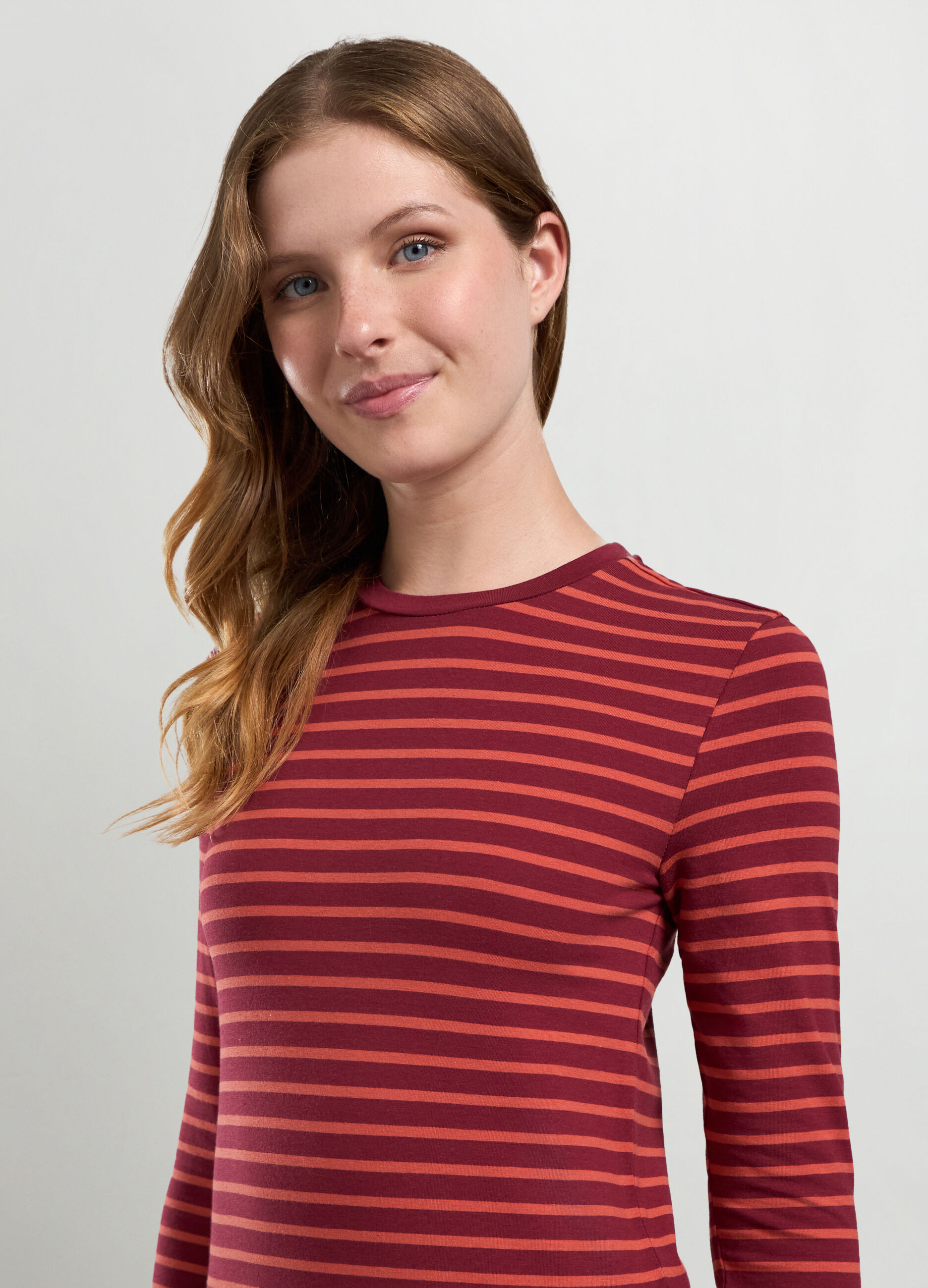 T-shirt a righe in puro cotone donna_2