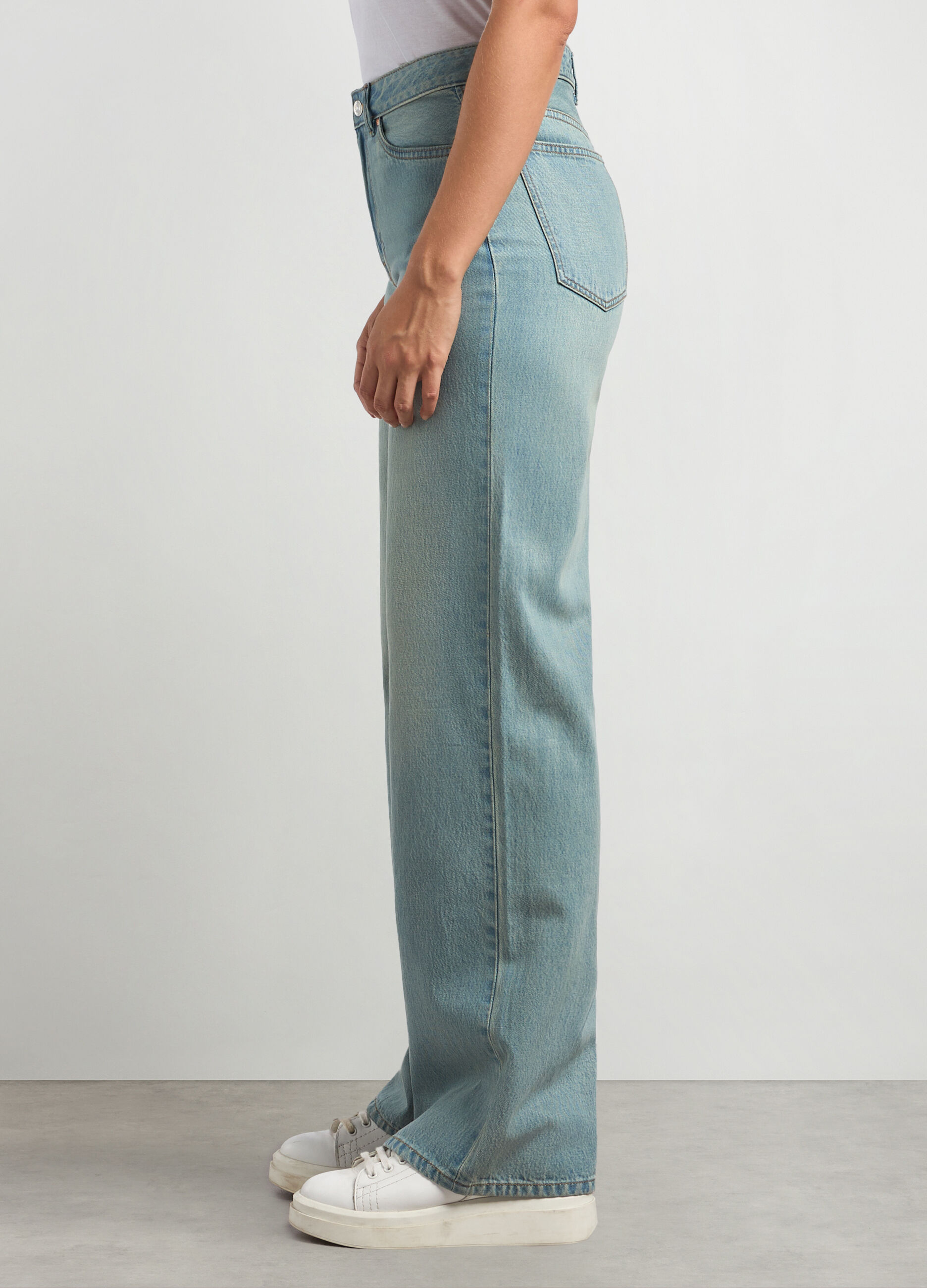 Pantaloni flare fit in denim di misto cotone donna_2