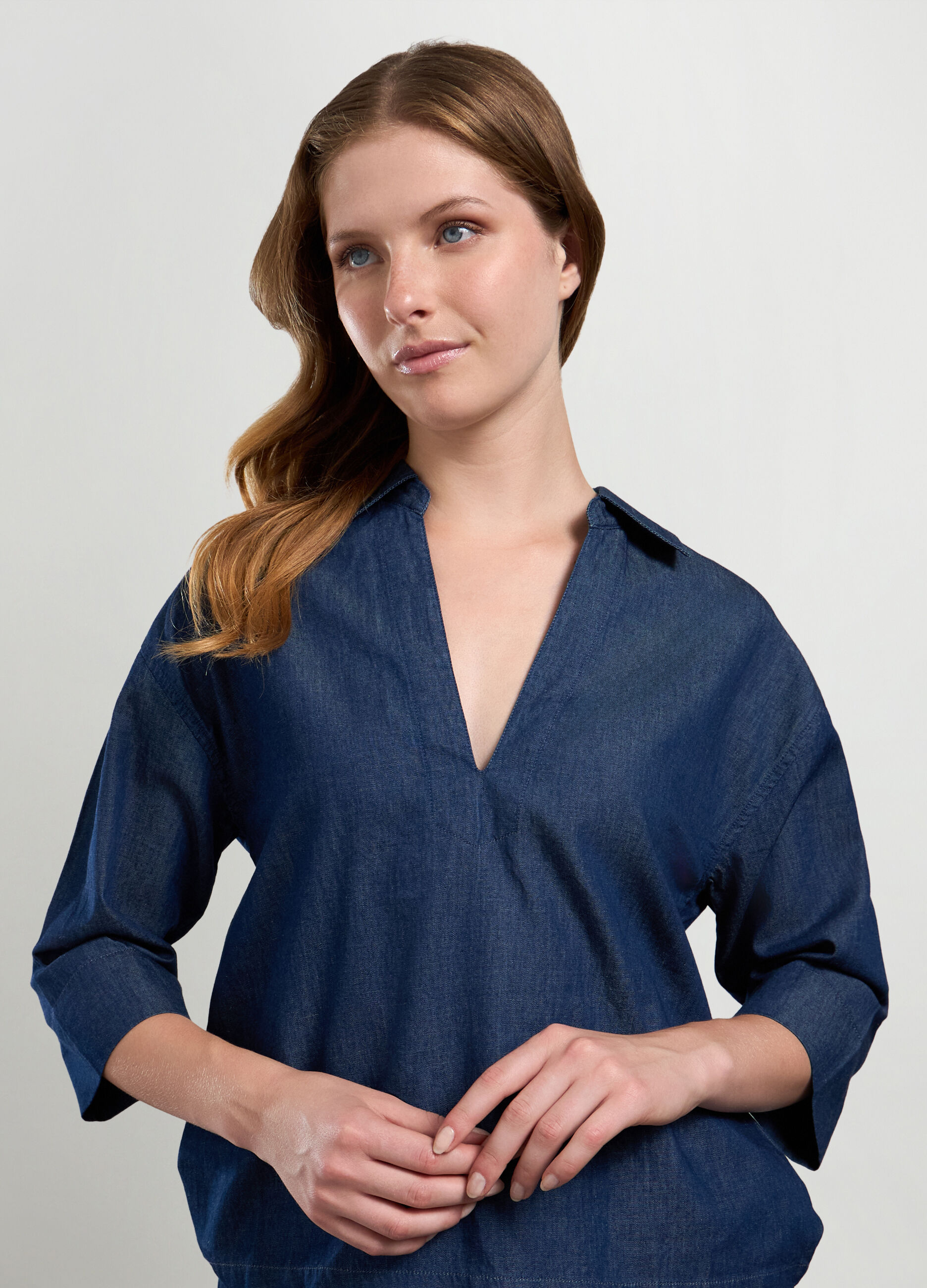 Blusa in denim di puro cotone donna_2