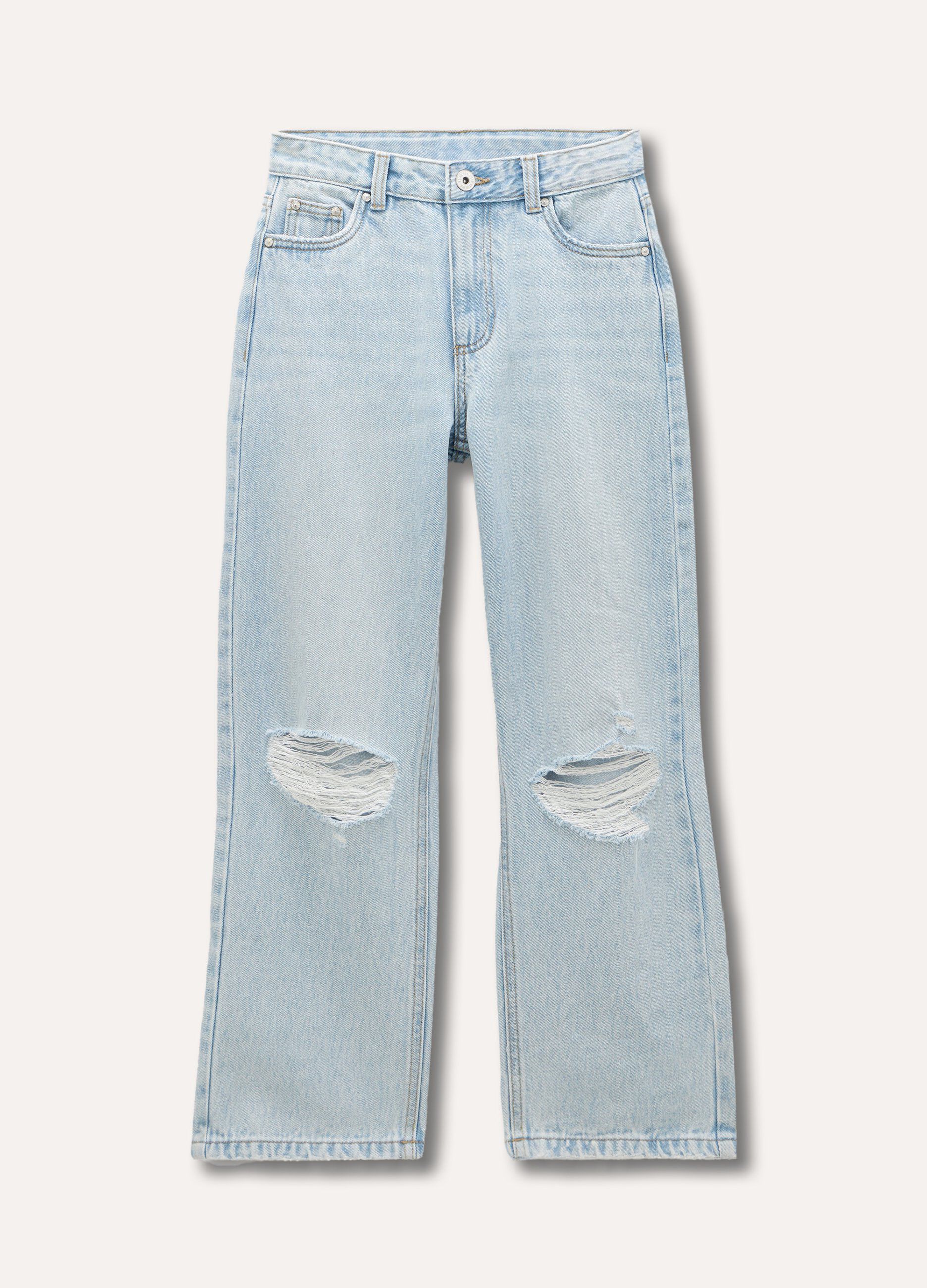 Jeans in puro cotone wide leg ragazza_0