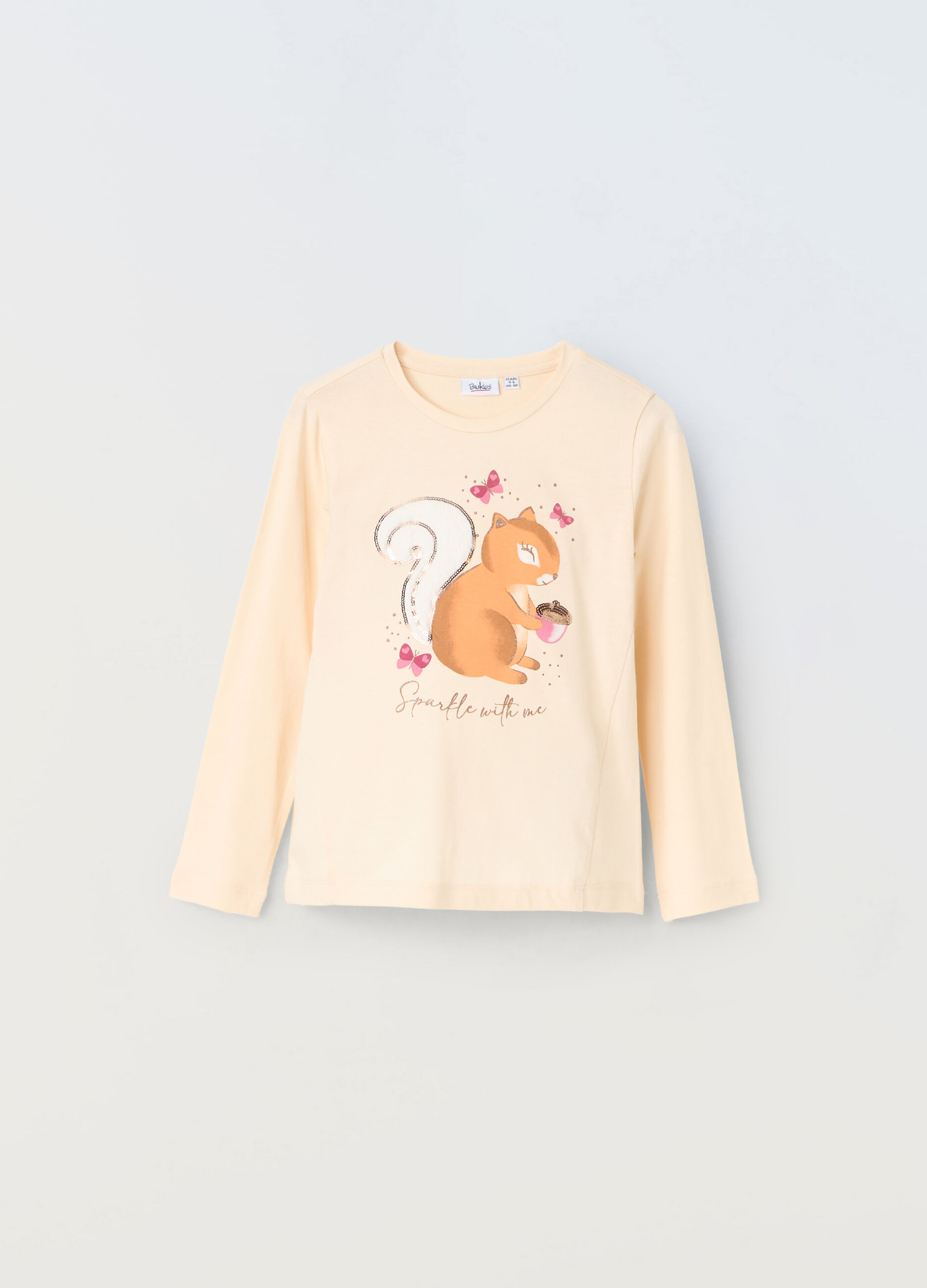 T-shirt a maniche lunghe in puro cotone con applicazioni bambina_0