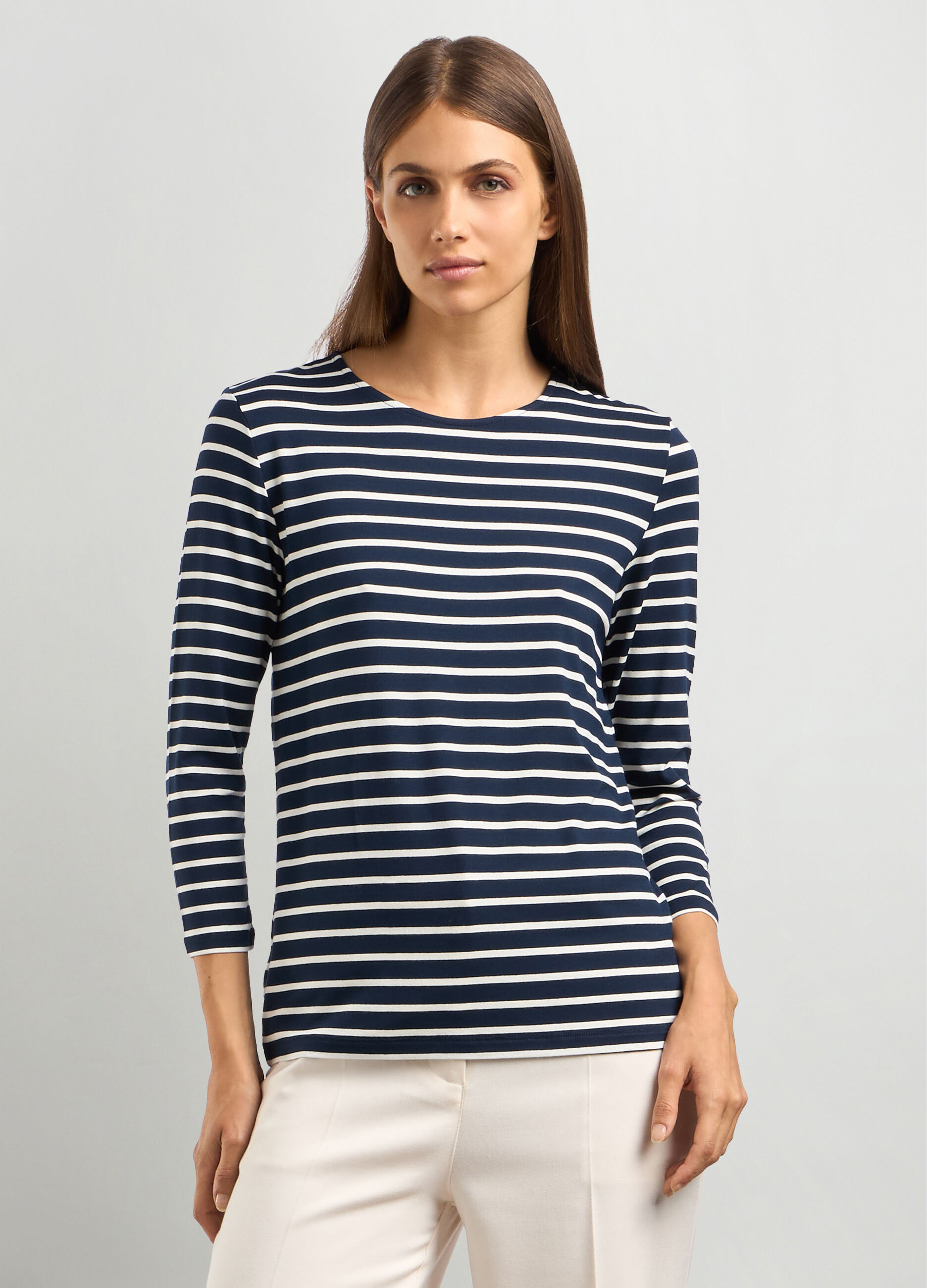 T-shirt rigata in viscosa stretch donna_0