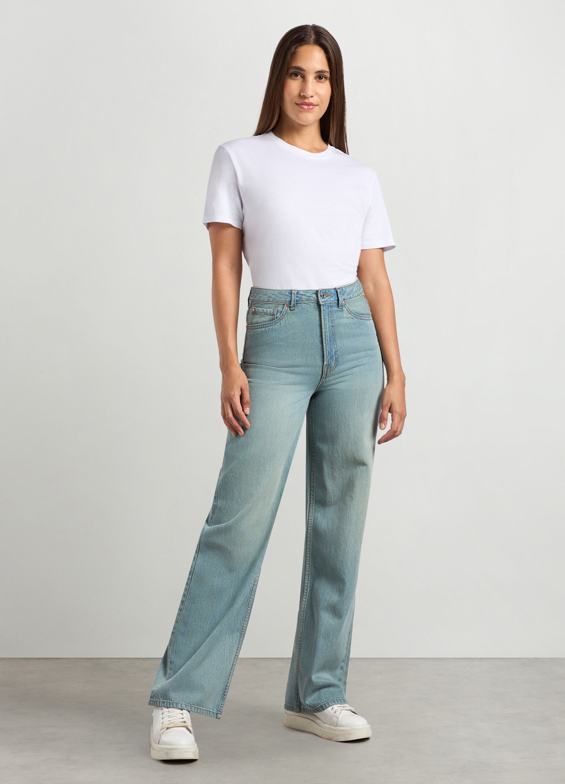 Pantaloni flare fit in denim di misto cotone donna_0