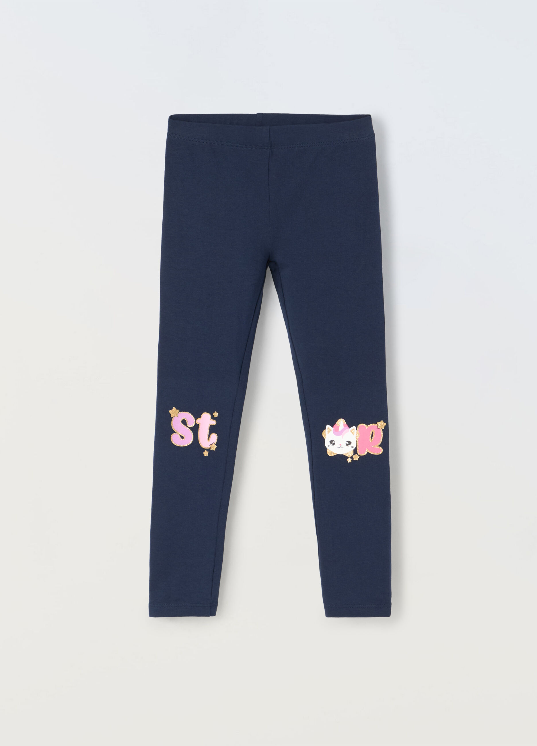 Leggings in cotone stretch con stampa bambina_0