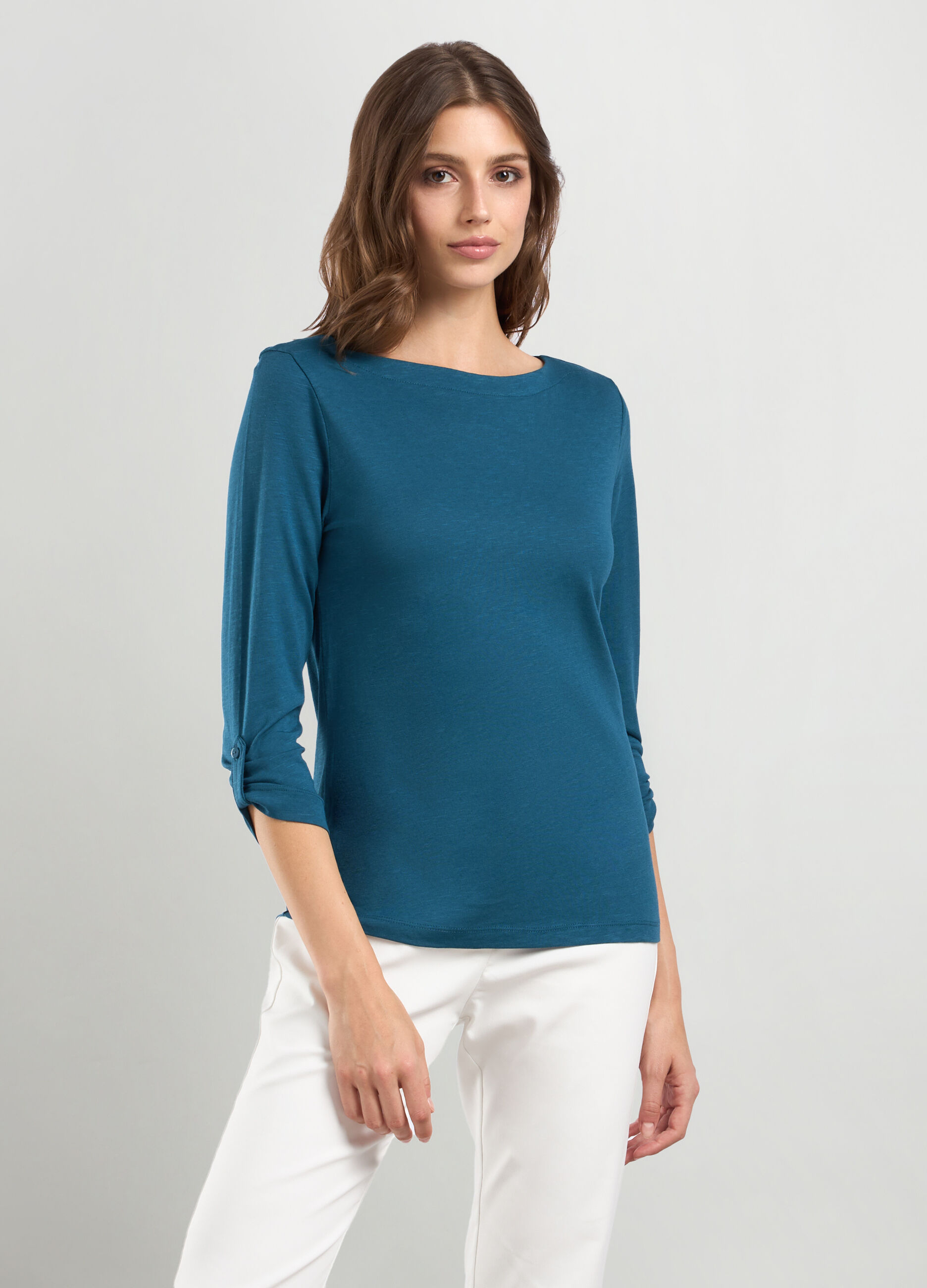 T-shirt in jersey slub di cotone e modal donna_0