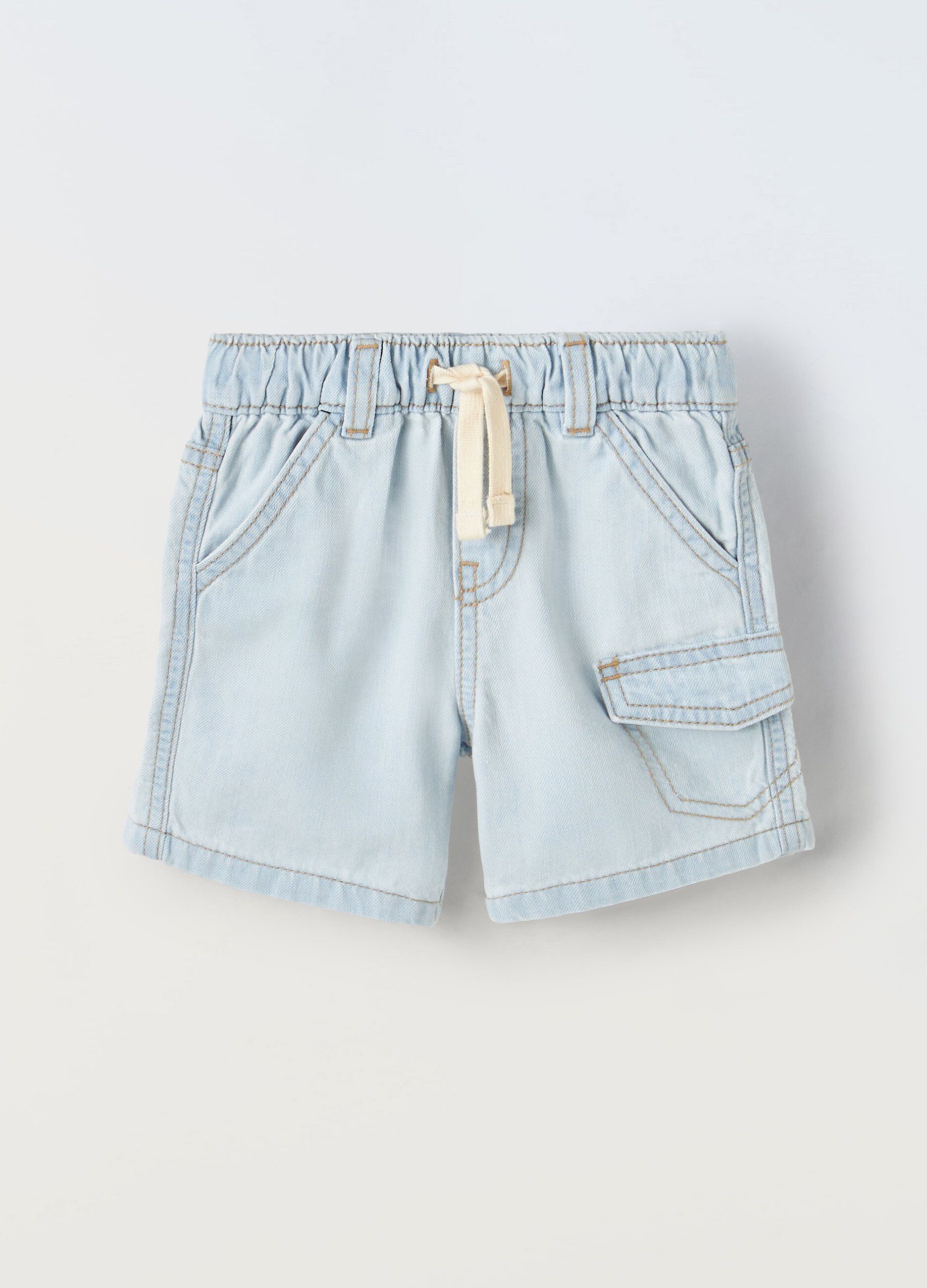 Shorts in denim di puro cotone neonato_0