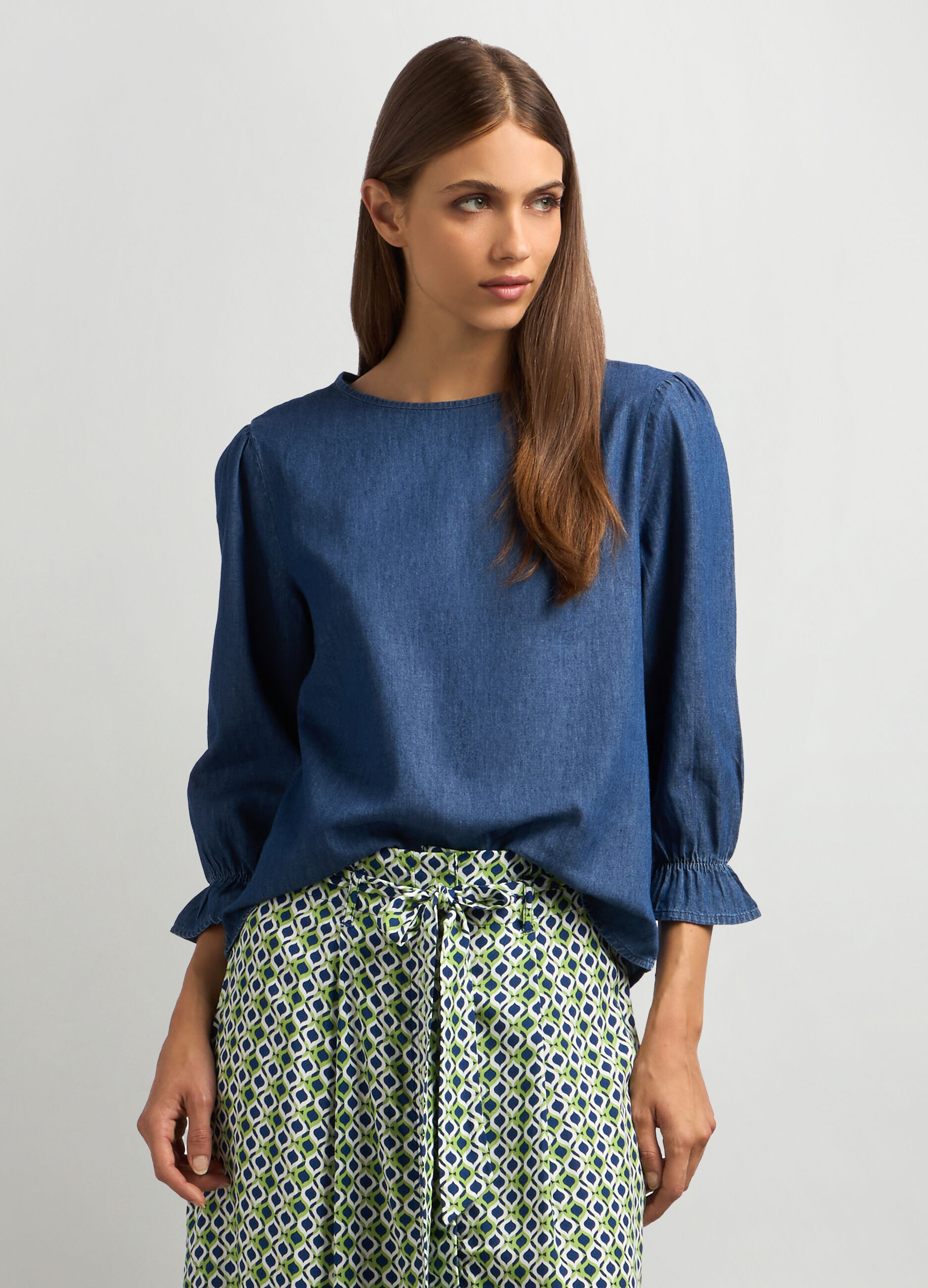 Blusa in denim di puro cotone donna_0