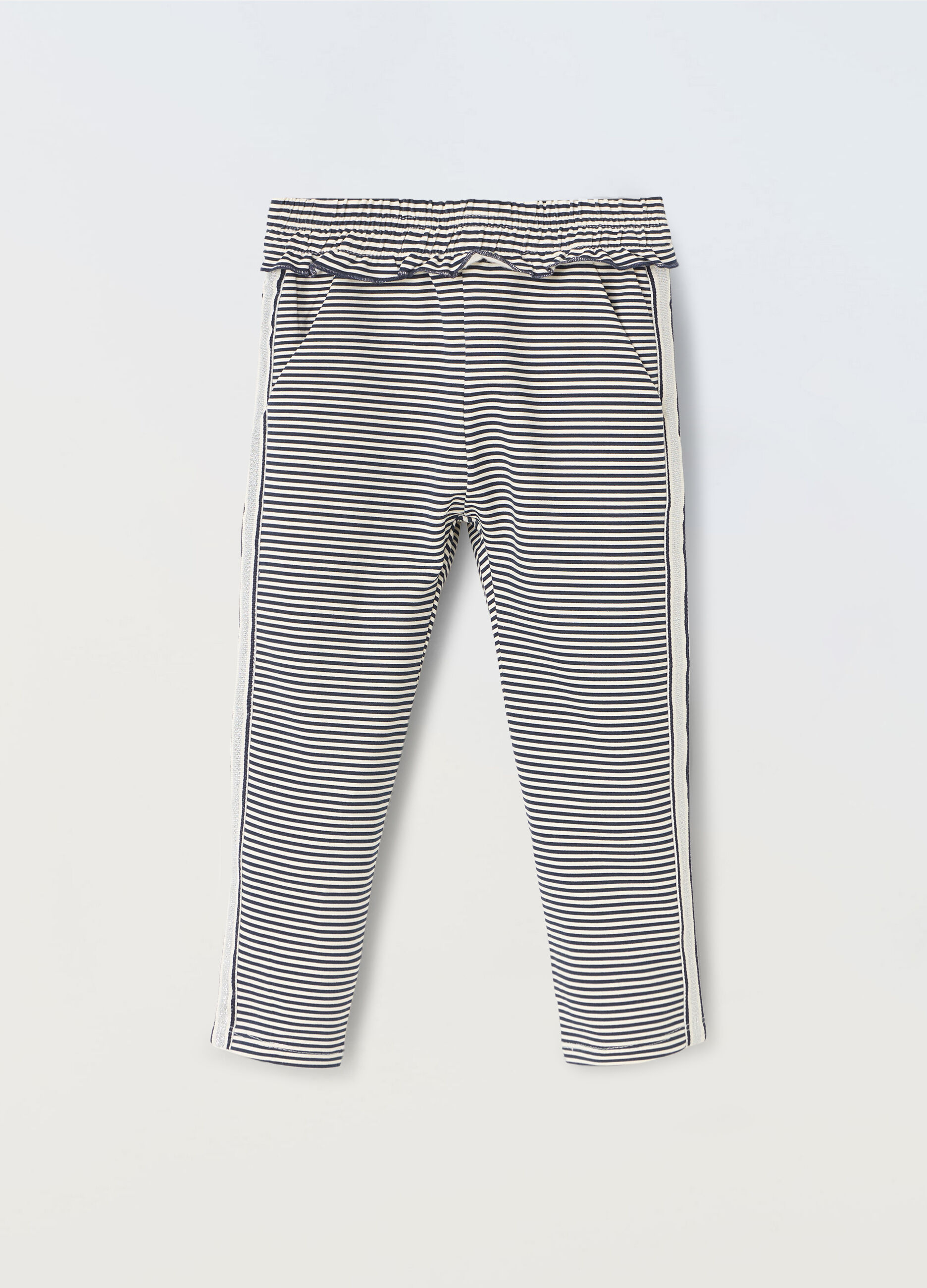 Pantaloni in cotone stretch con rouches neonata_0