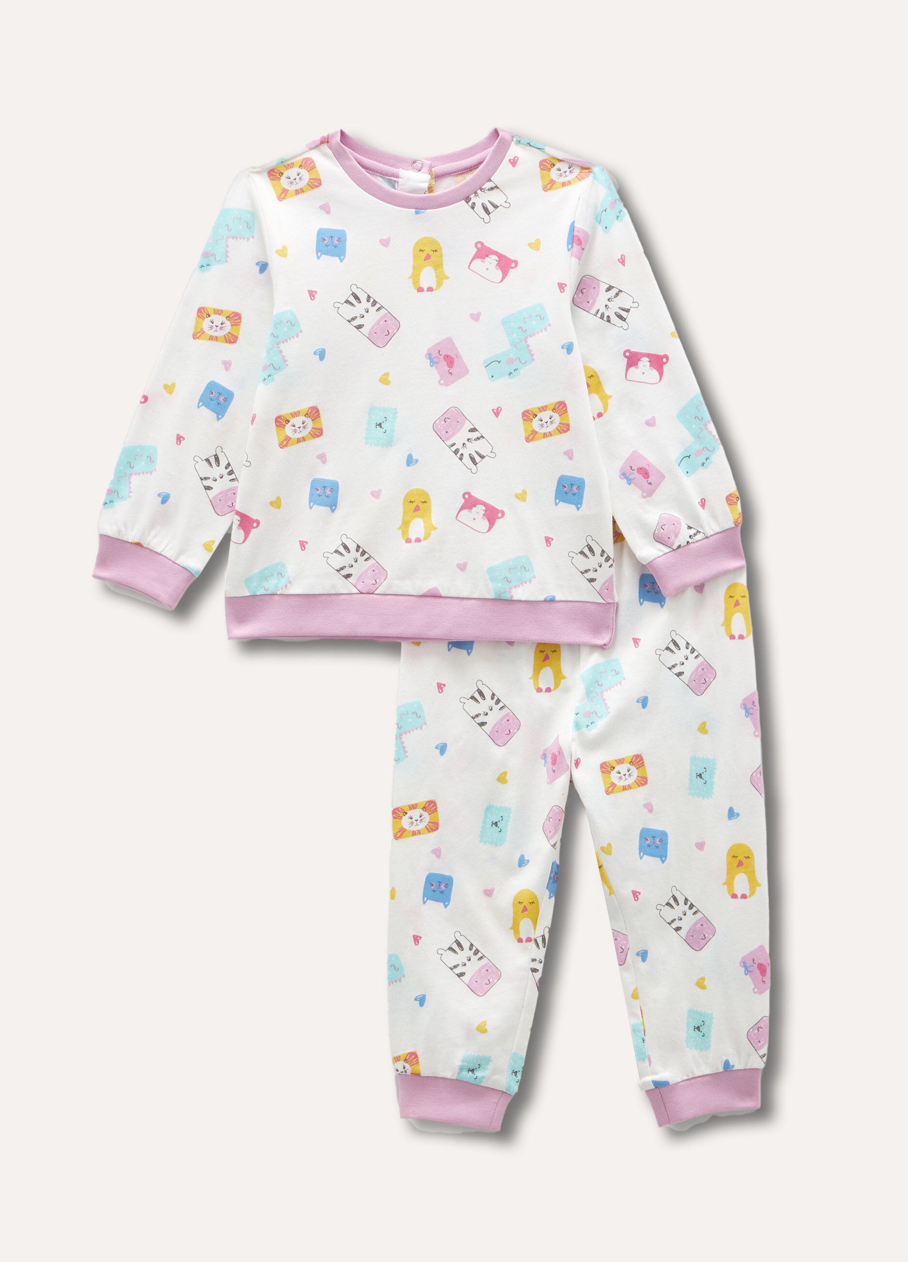 Set pigiama lungo in puro cotone stampato neonata_0