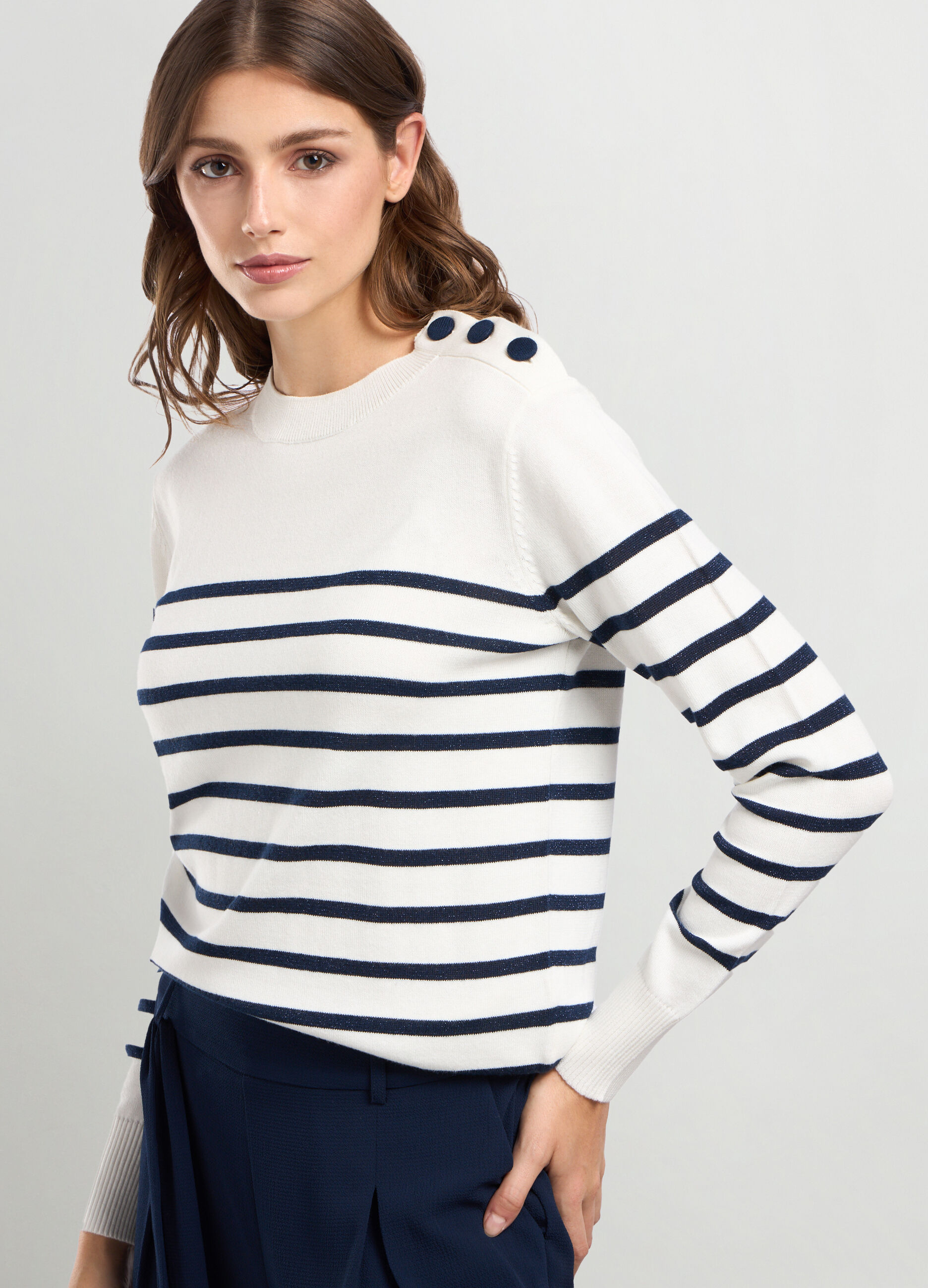 Pullover tricot misto viscosa a righe donna_2