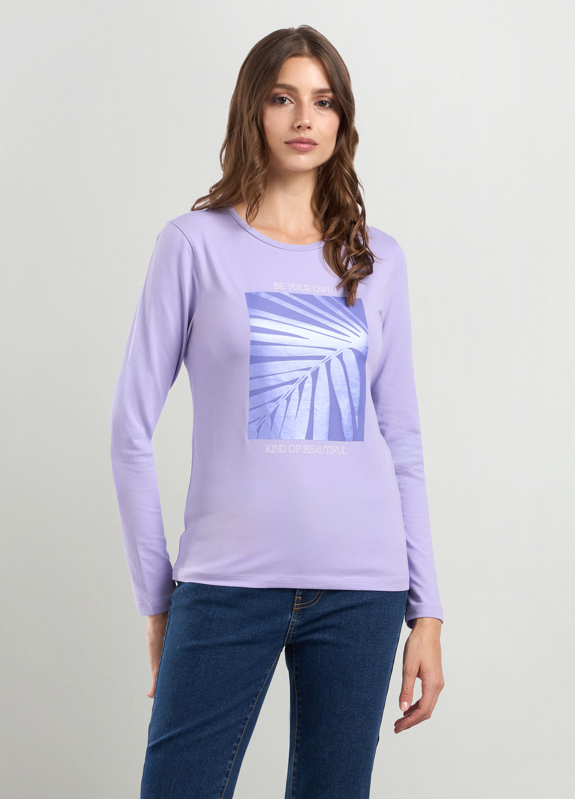 T-shirt in cotone stretch con stampa donna_0