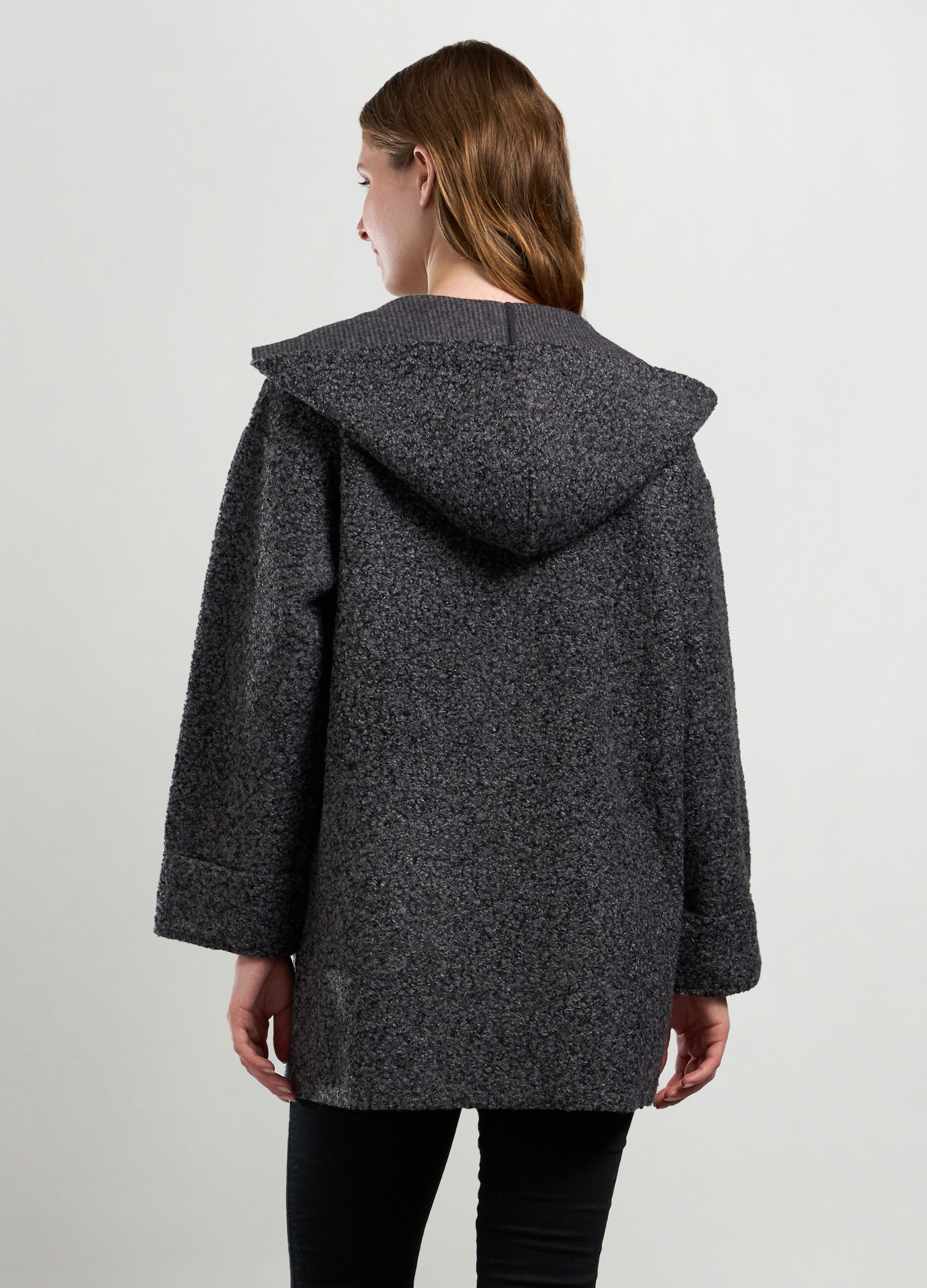 Cappotto bouclé con cappuccio donna_1