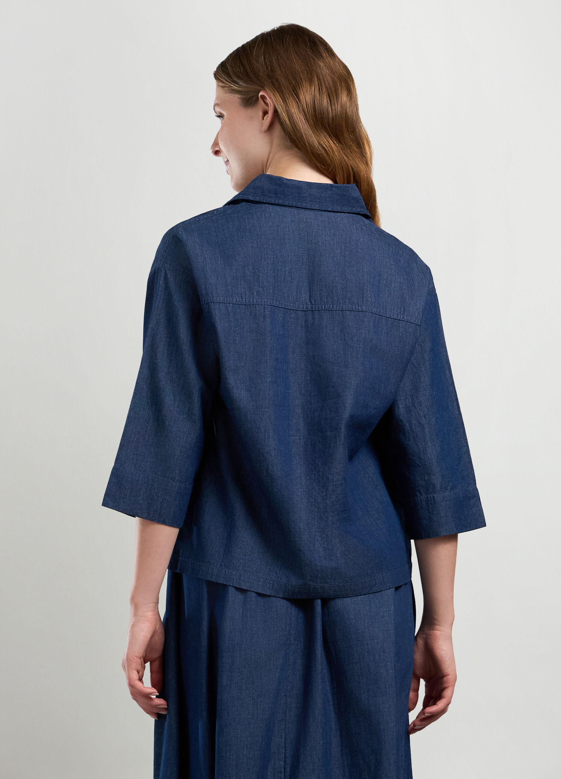 Blusa in denim di puro cotone donna_1