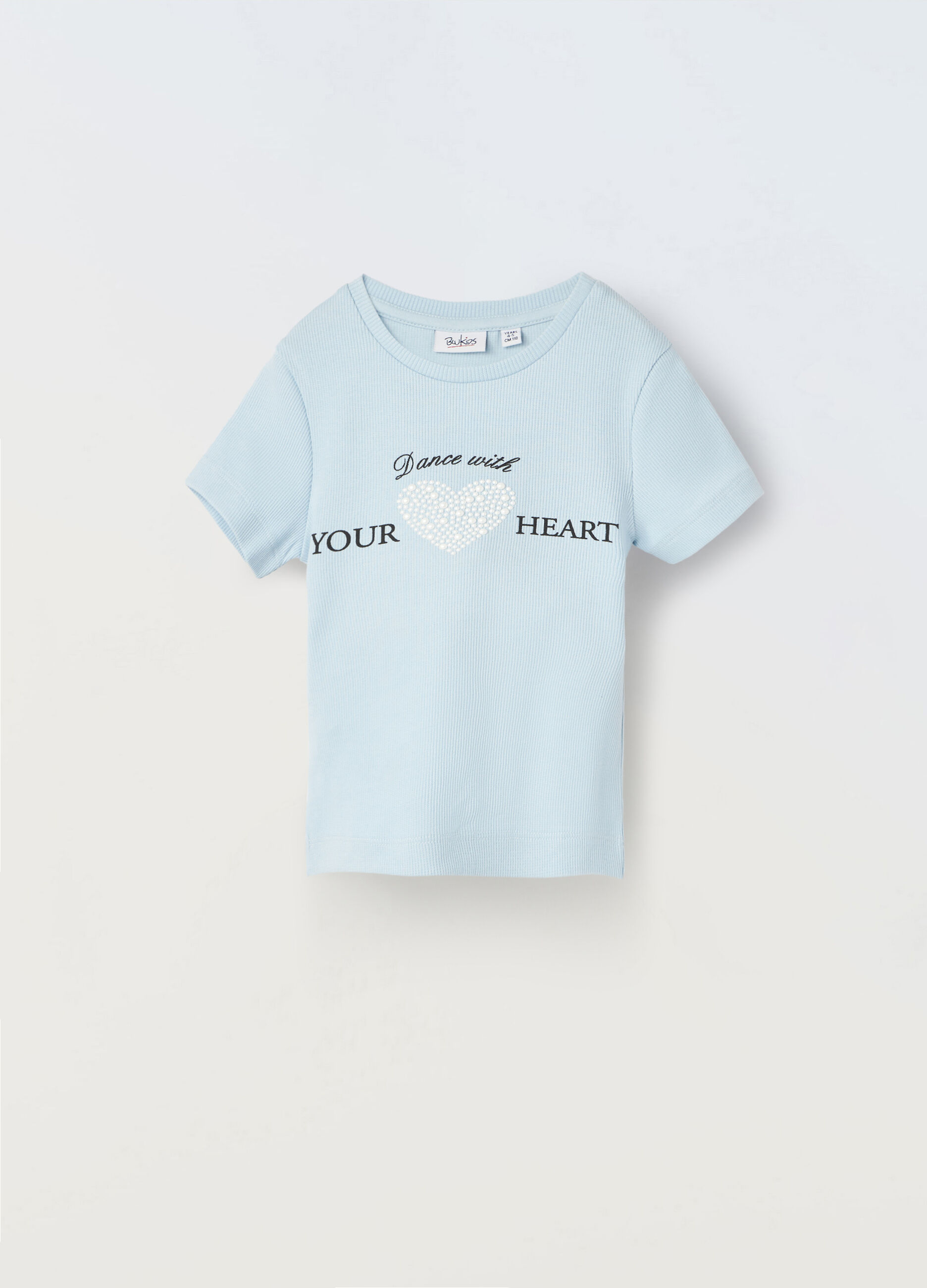 T-shirt in costina di cotone stretch bambina_0