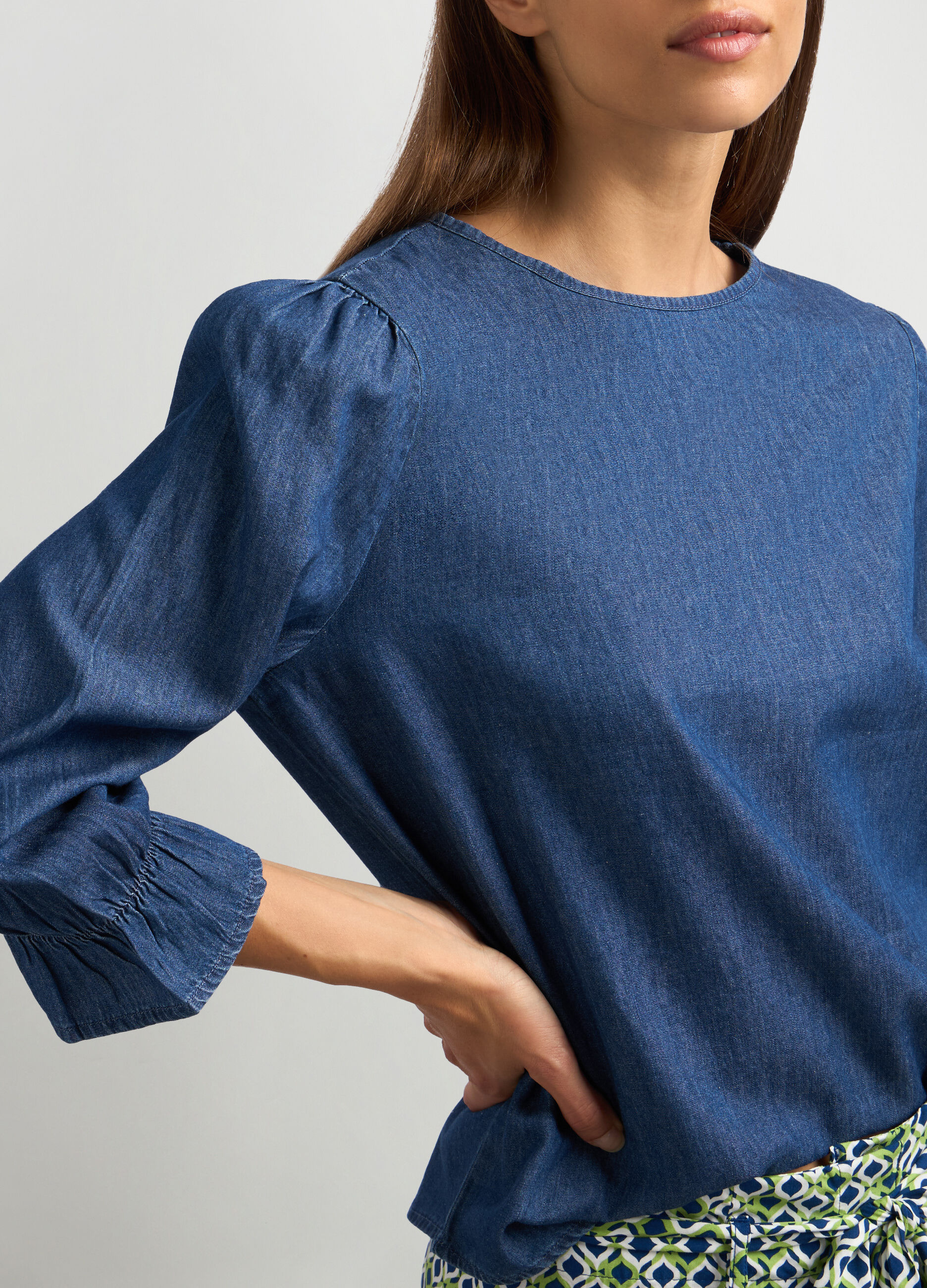 Blusa in denim di puro cotone donna_2