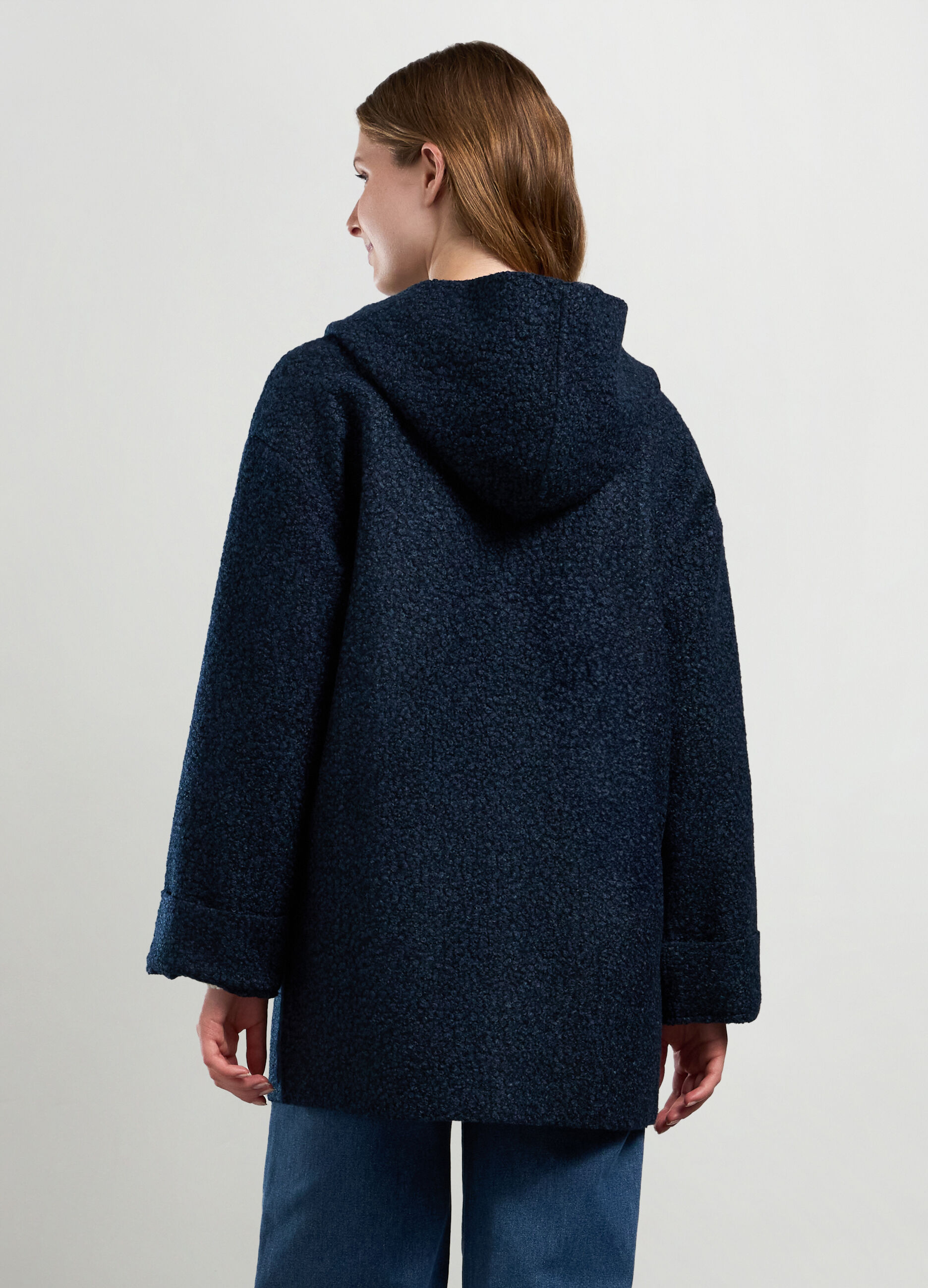 Cappotto bouclé con cappuccio donna_1