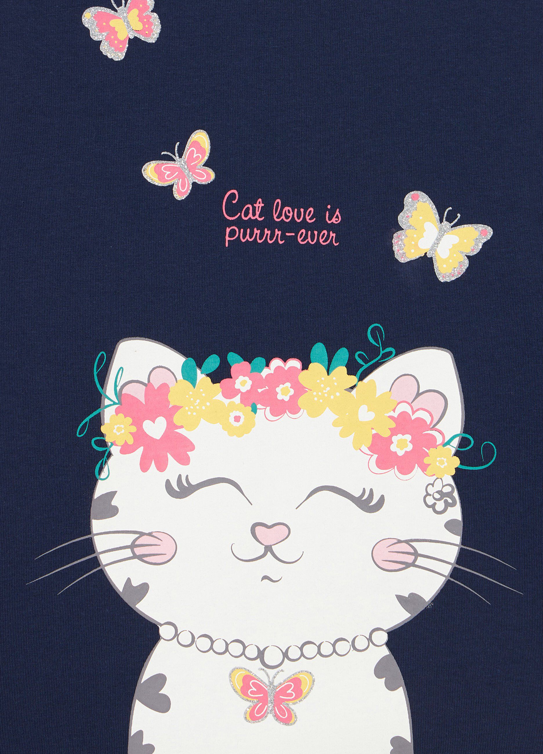 T-shirt a manica lunga stampa gatto bambina_1