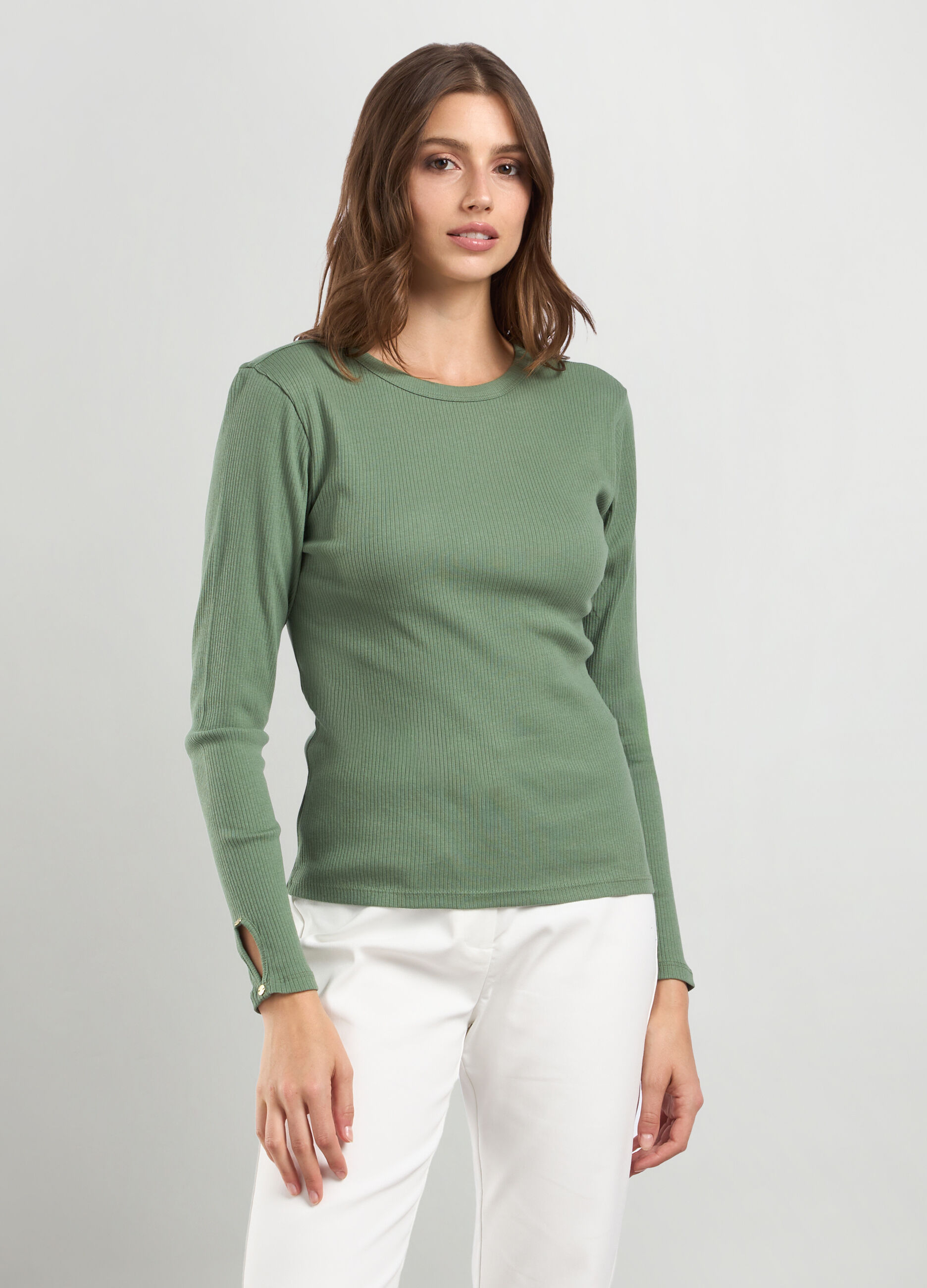 T-shirt in costina di puro cotone donna_0